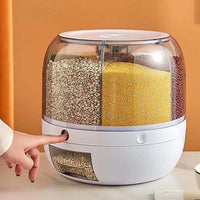 360° rotating 6-grid grain dispenser, one-touch output storage container