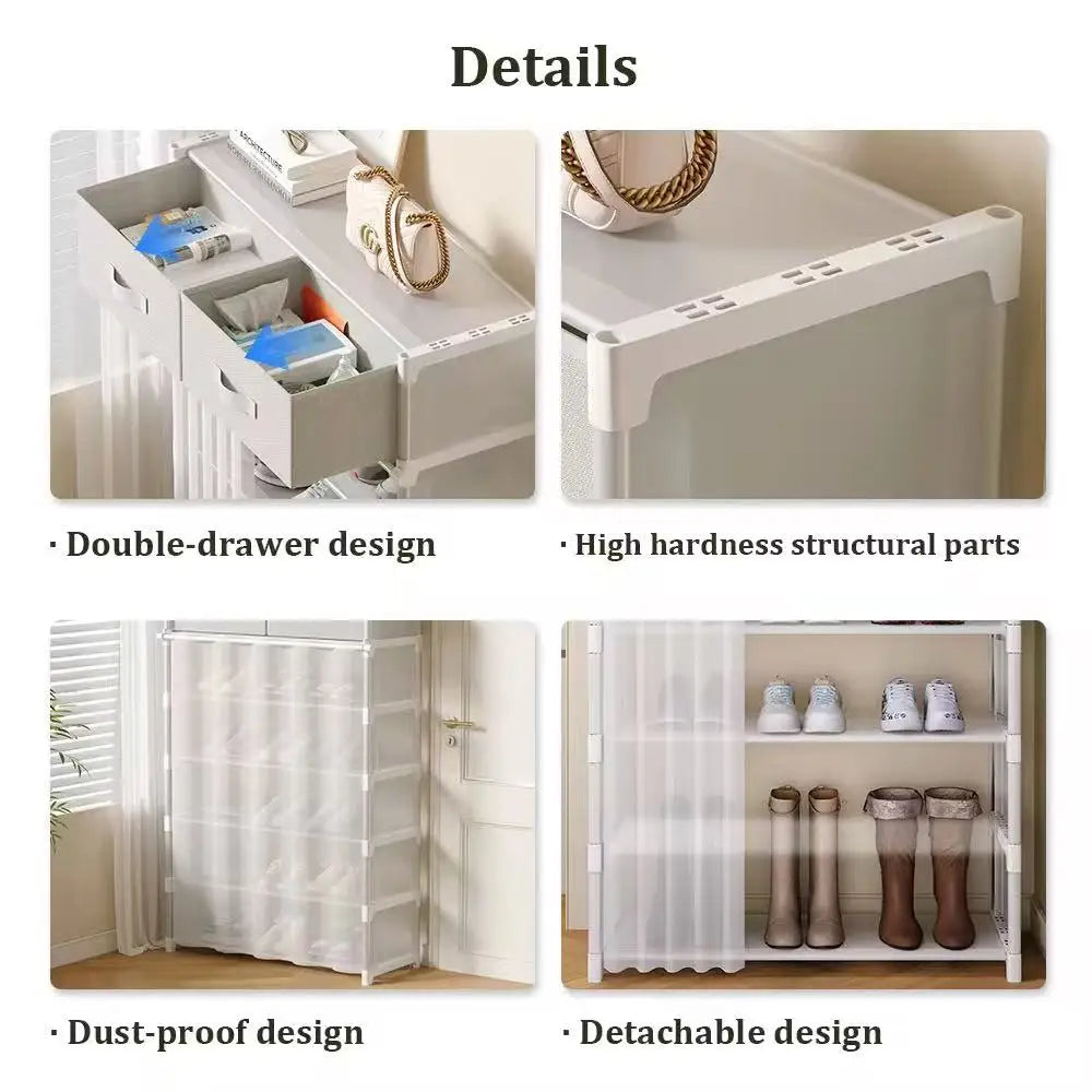 Premium Dustproof Shoe Rack Organizer - Multi-Layer Shoe Cabinet with Fabric Drawers