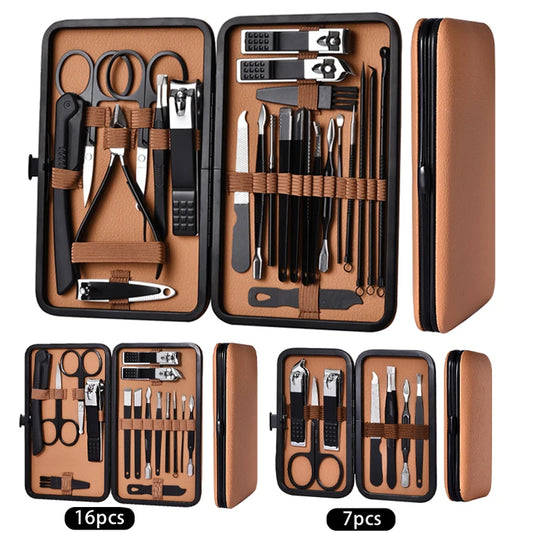 7-24pcs Manicure Pedicure Tool Set Stainless Steel Cuticle Nipper Cutter Kit