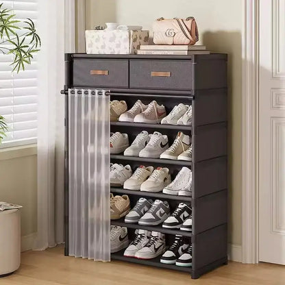 Premium Dustproof Shoe Rack Organizer - Multi-Layer Shoe Cabinet with Fabric Drawers