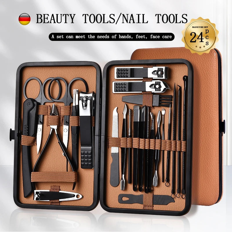 7-24pcs Manicure Pedicure Tool Set Stainless Steel Cuticle Nipper Cutter Kit