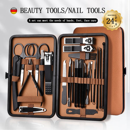 7-24pcs Manicure Pedicure Tool Set Stainless Steel Cuticle Nipper Cutter Kit