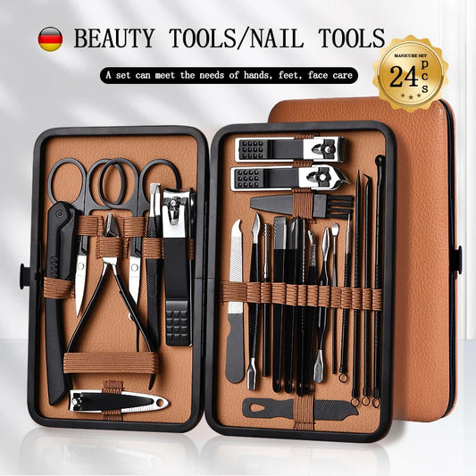 7-24pcs Manicure Pedicure Tool Set Stainless Steel Cuticle Nipper Cutter Kit